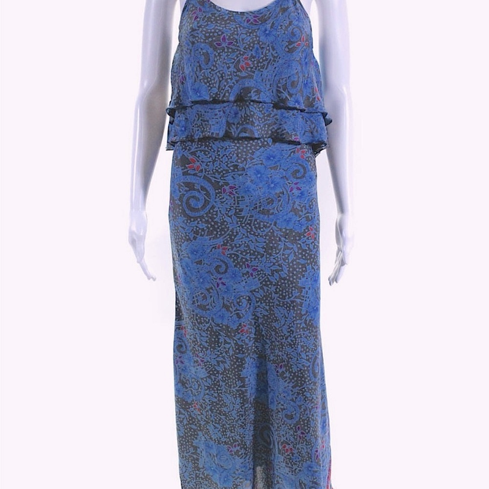 The Paige Elegant Blue Paisley Silk Maxi Dress - Picture 3 of 8